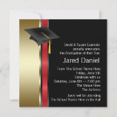 Invitation Red Black Gold Boys Photo Graduation Annonce (Dos)