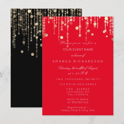 Invitation Red Black Gold Drives Mariage nuptiale (Devant / Derrière)
