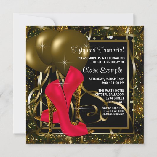 Invitation Red Black Gold High Talons femmes fête d'anniversa (Devant)