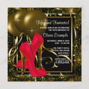 Invitation Red Black Gold High Talons femmes fête d'anniversa