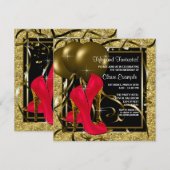 Invitation Red Black Gold High Talons femmes fête d'anniversa (Devant / Derrière)