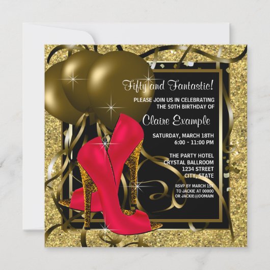 Invitation Red Black Gold High Talons femmes fête d'anniversa (Devant)