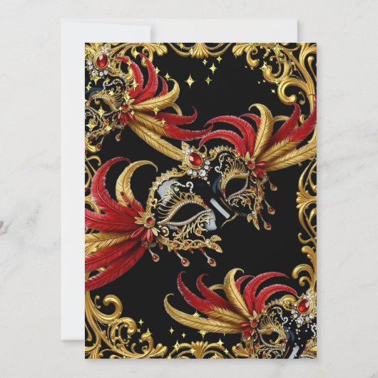 Invitation Red Black Gold Magical Night Masquerade Party (Dos)