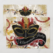 Invitation Red Black Gold Masquerade (Devant / Derrière)