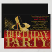 Invitation Red Black Gold Parties scintillant talon haut fête (Devant / Derrière)