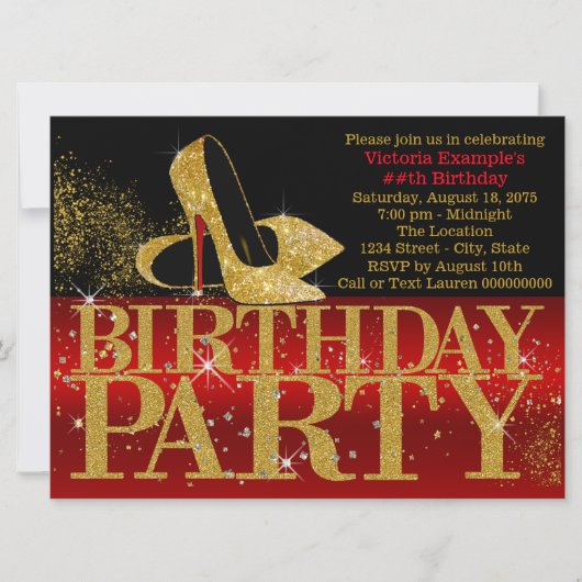 Invitation Red Black Gold Parties scintillant talon haut fête (Devant)