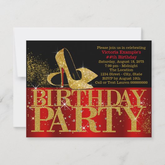 Invitation Red Black Gold Parties scintillant talon haut fête (Devant)