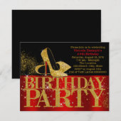 Invitation Red Black Gold Parties scintillant talon haut fête (Devant / Derrière)