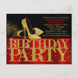 Invitation Red Black Gold Parties scintillant talon haut fête
