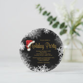 Invitation Red Black Gold Santa Hat Snowflake Fête (Debout devant)