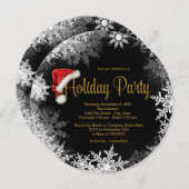 Invitation Red Black Gold Santa Hat Snowflake Fête (Devant / Derrière)