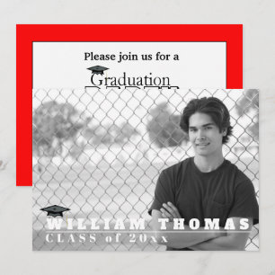 Invitation Red & Black Grad, carte Matte 5" x 7"