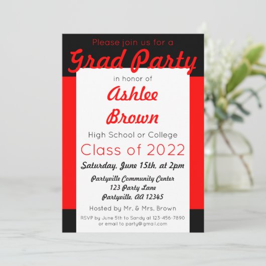 Invitation Red Black Grad Party Gras Graduation (Debout devant)