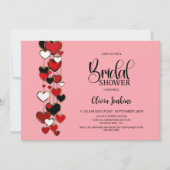Invitation Red Black Hearts Bridal Shower (Devant)
