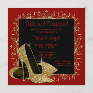 Invitation REd Black High Heels Fête d'anniversaire des femme