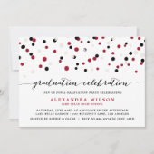 Invitation Red & Black Modern Confetti Dots Graduation Party (Devant)