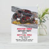 Invitation Red Black Monster Truck fête d'anniversaire (Debout devant)