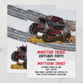 Invitation Red Black Monster Truck fête d'anniversaire (Devant / Derrière)