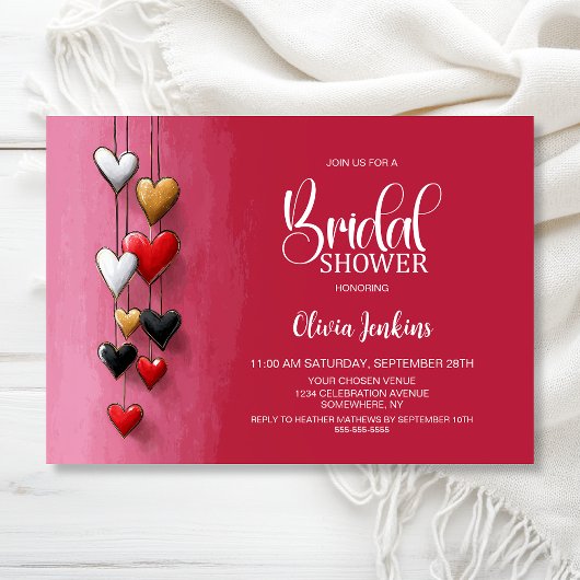 Invitation Red Black Pink Hearts Bridal Shower