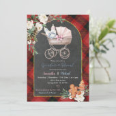 Invitation Red Black Plaid Baby Carriage Genre Reveal (Debout devant)