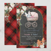 Invitation Red Black Plaid Baby Carriage Genre Reveal (Devant / Derrière)