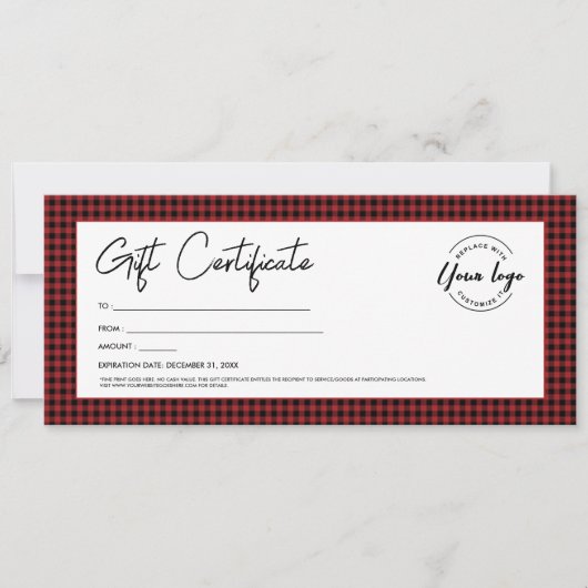 Invitation Red Black plaid Votre logo Certificat cadeau de va (Devant)