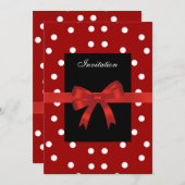 Invitation Red Black Spots Blanc Red Bows (Devant / Derrière)