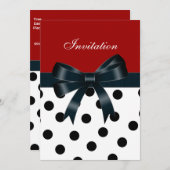 Invitation Red Black Spots White Bows (Devant / Derrière)