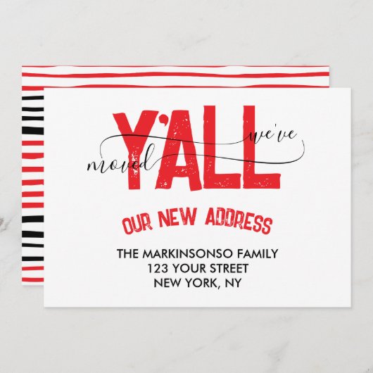 Invitation Red Black Stripe We Moved Moving Announcement (Devant / Derrière)