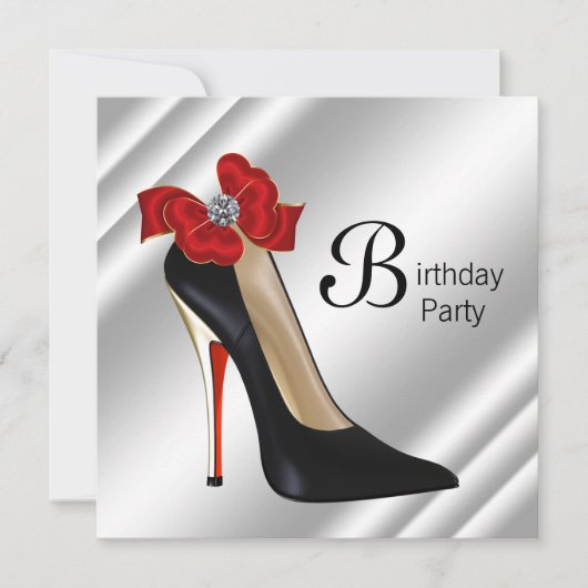 Invitation Red Black talon haute chaussure fête d'anniversair (Devant)