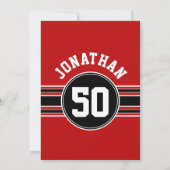 Invitation Red Black Team Jersey Nom Numéro Anniversaire (Dos)