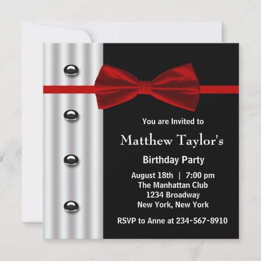 Invitation Red Black Tuxedo Bow Cravate Hommes fête d'anniver (Devant)