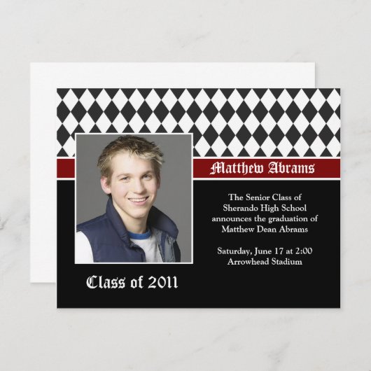 Invitation Red Black White Graduation (Devant / Derrière)