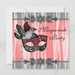 Invitation Red Black White Masquerade Party