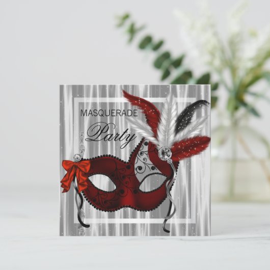 Invitation Red Black White Masquerade Party (Debout devant)