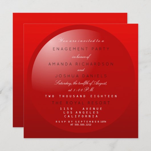 Invitation Red Black White MInimal Mariage Engagement Party (Devant / Derrière)