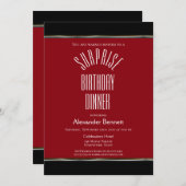Invitation Red Black White Surprise Dîner d'anniversaire (Devant / Derrière)