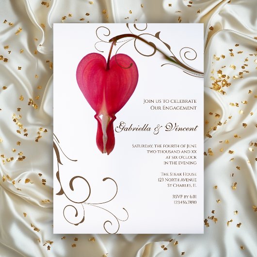 Invitation Red Bleeding Hearts Flowers Engagement Party