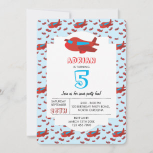 Invitation Red Blue Avion Motif Enfants Garçons Filles Annive