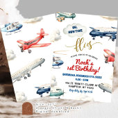 Invitation Red Blue avion premier anniversaire garçon