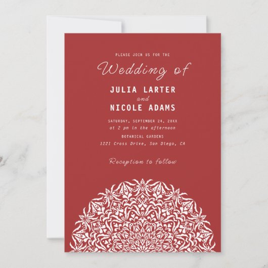 Invitation Red & Blue Coral Reef Marble Stone Mandala Wedding (Devant)