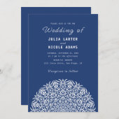 Invitation Red & Blue Coral Reef Marble Stone Mandala Wedding (Devant / Derrière)