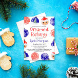 Invitation Red Blue Cute Ornament Baubles Exchange Christmas<br><div class="desc">This cute and festive Christmas holiday ornament exchange party invitation is perfect for any festive party. It features hand-drawn bright red, blue, white, black, and green ornaments circled around the border. The ornaments include a Santa Claus, Snowflake, tree, and decorative ornaments. It's modern, cool, unique, and fun; the perfect design...</div>