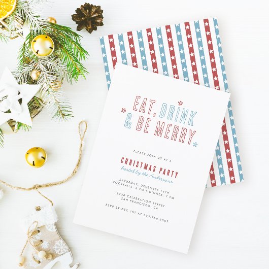 Invitation Red & Blue Eat Boire Soyez Joyeux Noël Fête