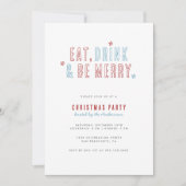 Invitation Red & Blue Eat Boire Soyez Joyeux Noël Fête (Devant)