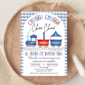 Invitation Red Blue En vichy Chugga Chugga Train 1er annivers