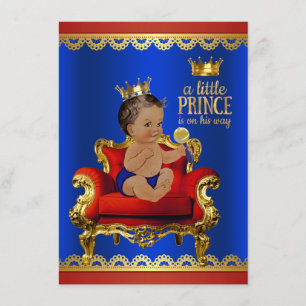 Invitation Red Blue Gold Chair Ethnic Prince Boy Baby shower