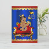 Invitation Red Blue Gold Chaise Ethnic Prince Boy Baby shower (Debout devant)