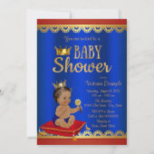 Invitation Red Blue Gold Chaise Ethnic Prince Boy Baby shower (Dos)