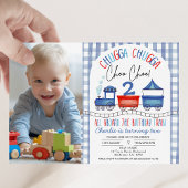 Invitation Red Blue Modern Arch Train photo Anniversaire